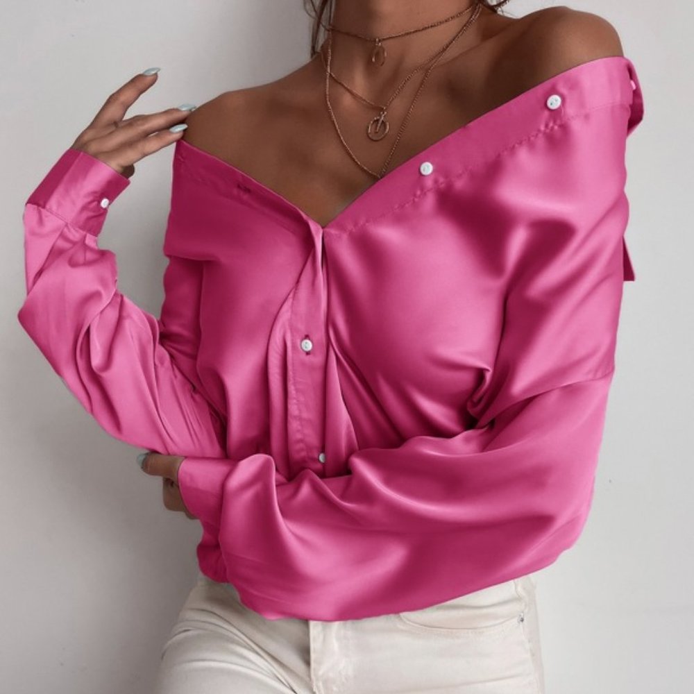 BARBIE GIRL Hot Pink Satin Blouse - Picture 7 of 7